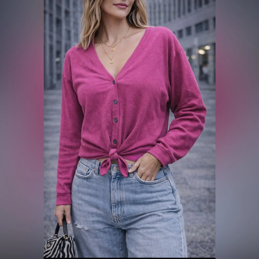 LOFT XS Pink Tie-Front Cardigan | V-Neck Button Top NWOT.
